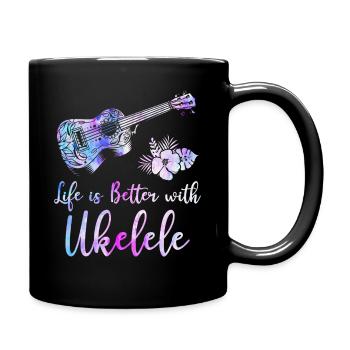 Hawaiian Ukulele Uke Watercolor - Tasse einfarbig - Schwarz - Rechts