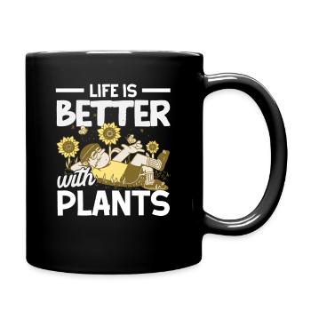 Das Leben Ist Besser Mit Pflanzen - Tasse einfarbig - Schwarz - Rechts