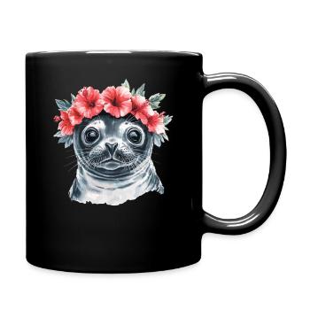 Blumenkranz Seehund - Tasse einfarbig - Schwarz - Rechts