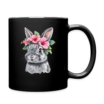 Rabbit with flower wreath - Full Colour Mug - black - Right