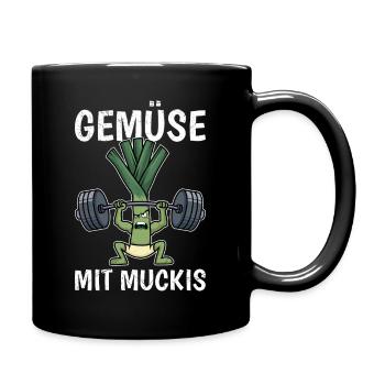 Gewichtheber GEMÜSE MIT MUCKIS Lustiges - Tasse einfarbig - Schwarz - Rechts