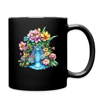 Flower Waterfall Kaleidoscope - Full Colour Mug - black - Right