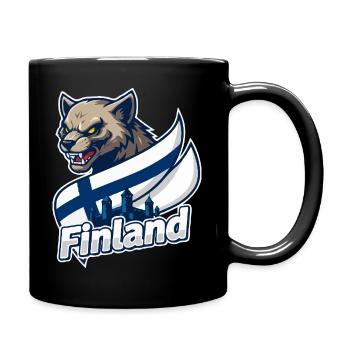 Finnland Wolf mit finnischer Flagge - Tasse einfarbig - Schwarz - Rechts