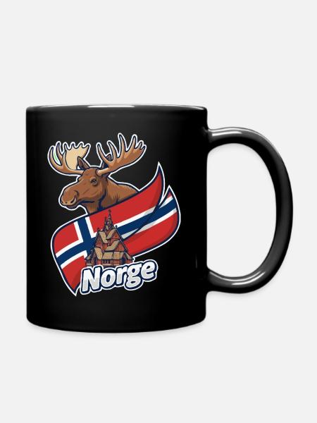 Norwegischer Elch und Kirchenflagge - Tasse einfarbig - Schwarz