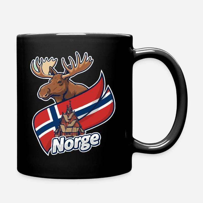 Norwegischer Elch und Kirchenflagge - Tasse einfarbig - Schwarz
