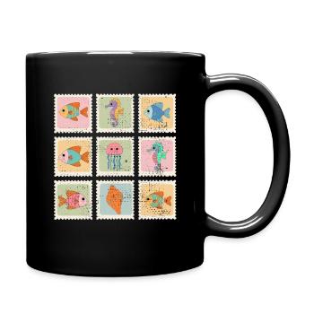 Tiere des Meeres Muster-Stempel - Tasse einfarbig - Schwarz - Rechts