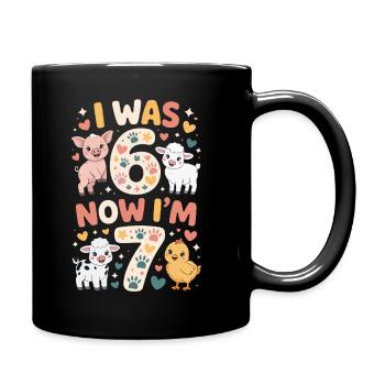 Geburtstag 7 Jahre: Tierdruck - Tasse einfarbig - Schwarz - Rechts