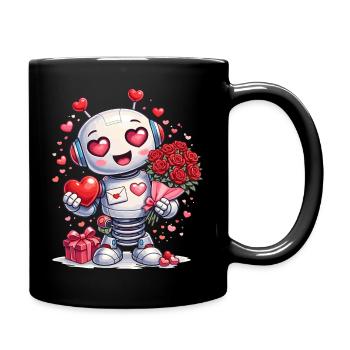 Robot amoureux – motif de la Saint-Valentin avec le cœur - Mug uni - noir - Droite