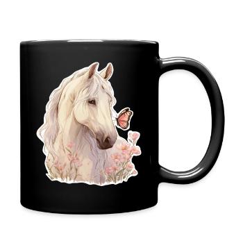Cheval avec papillon - Mug uni - noir - Droite
