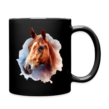 Pferde-Aquarell auf Himmelshintergrund - Tasse einfarbig - Schwarz - Rechts