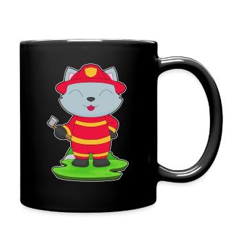 Katze Feuerwehrmann Axt Feuerwehr - Tasse einfarbig - Schwarz - Rechts
