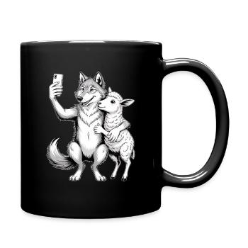 Wolf und Schaf  - Tasse einfarbig - Schwarz - Rechts
