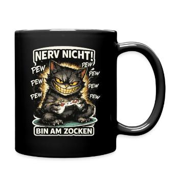 Nerv nicht bin am Zocken Gamer Katze Design - Tasse einfarbig - Schwarz - Rechts