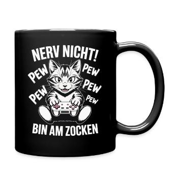 Nerv nicht bin am Zocken Gamer Katze Design - Tasse einfarbig - Schwarz - Rechts