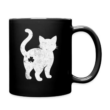 Katzen Silhouette mit Kleeblatt - Tasse einfarbig - Schwarz - Rechts