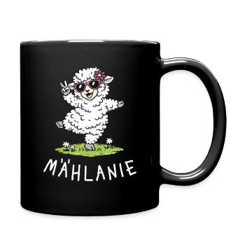 Mählanie – Funny Pun Sheep Melanie Name - Full Colour Mug - black - Right