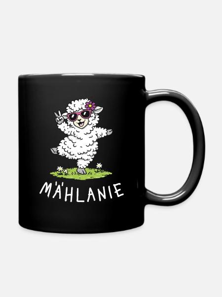 Mählanie – Lustiges Wortspiel Schaf Melanie Name - Tasse einfarbig - Schwarz