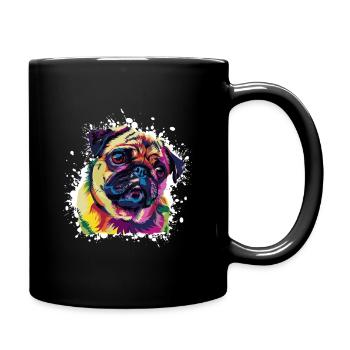 Hund Pug Tier Kunst - Tasse einfarbig - Schwarz - Rechts