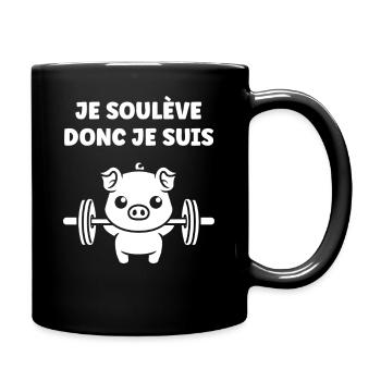 Pig Weightlifter I Lift - Full Colour Mug - black - Right