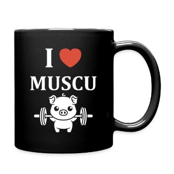 Ich liebe Muscu – ein starkes Schweine-Maskottchen - Tasse einfarbig - Schwarz - Rechts