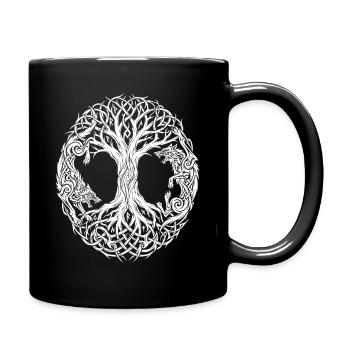 Yggdrasil Weltenbaum & Wölfe - Wikinger Knoten - Tasse einfarbig - Schwarz - Rechts
