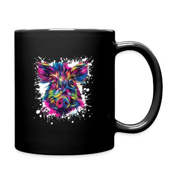 Colorful Wild Boar Portrait Splash - Full Colour Mug - black - Right
