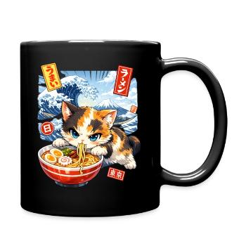 Japon Cat Ramen Nouilles Motif Vague Rétro - Mug uni - noir - Droite