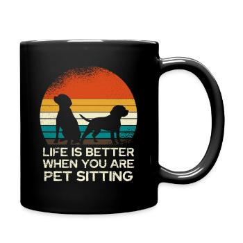 Retro Dog Sitting Sunset - Full Colour Mug - black - Right