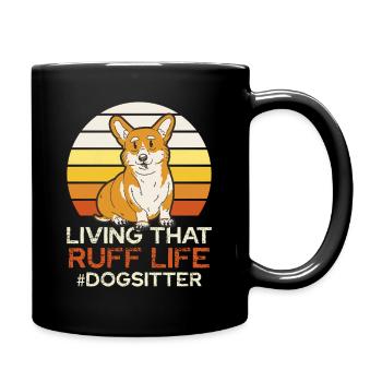 Ruff Life Corgi Retro Sunset - Full Colour Mug - black - Right