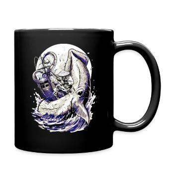 Japan Fisherman Kraken Fight – Ukiyo-e Squid - Full Colour Mug - black - Right