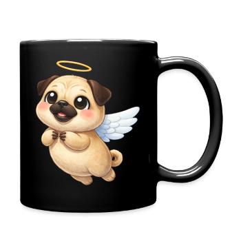 Cute Pug Cartoon Angel with Wings Friendly - Full Colour Mug - black - Right