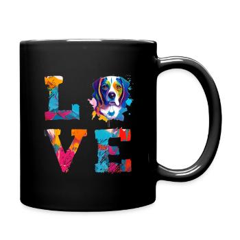Beagle Love buntes Pop-Art-Hundedesign - Tasse einfarbig - Schwarz - Rechts