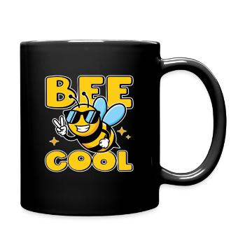 Bee Cool – funny bee with sunglasses & peace - Full Colour Mug - black - Right