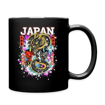 Japan Dragon Hannya Mask – Neon Cherry Blossom Art - Full Colour Mug - black - Right