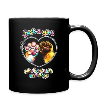 Just a Girl: Liebe zu Katzen und Hunden - Tasse einfarbig - Schwarz - Rechts