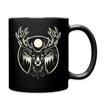 Forest Spirit – Hirsch im Woodcut Stil - Tasse einfarbig - Schwarz - Rechts