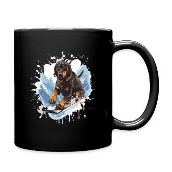 Doberman Hund Snowboard - Tasse einfarbig - Schwarz - Rechts