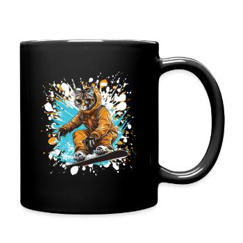 Cat Snowboard - Full Colour Mug - black - Right