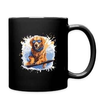 Golden Retriever Hund Snowboard - Tasse einfarbig - Schwarz - Rechts
