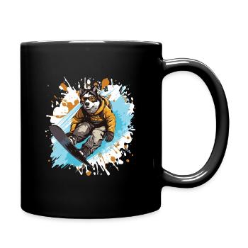 Husky Hund Snowboard - Tasse einfarbig - Schwarz - Rechts
