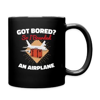 Voyageurs drôles de voyage dans le monde en avion court - Mug uni - noir - Droite