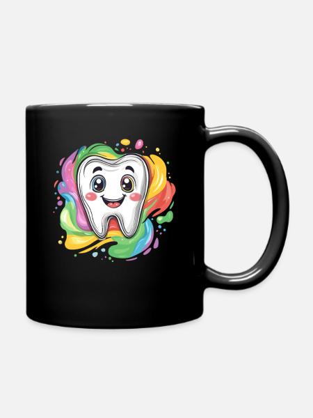 Fröhlicher Zahn Farbklecks - Tasse einfarbig - Schwarz