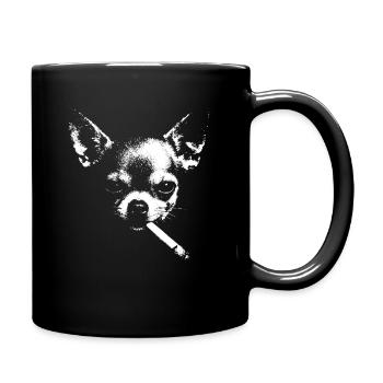 Chihuahua Noir mit Zigarette - Tasse einfarbig - Schwarz - Rechts