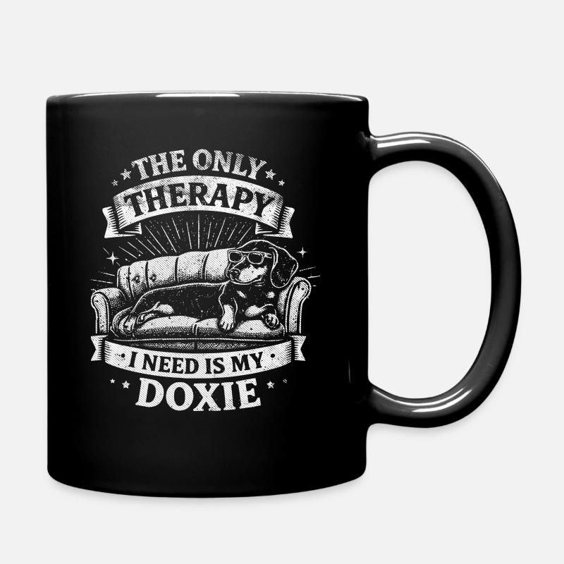 Dackel The Only Therapy I Need Is My Doxie Hund - Full Colour Mug - black