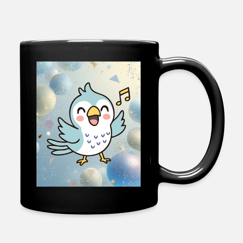 Merry chick sings among colorful bubbles - Full Colour Mug - black