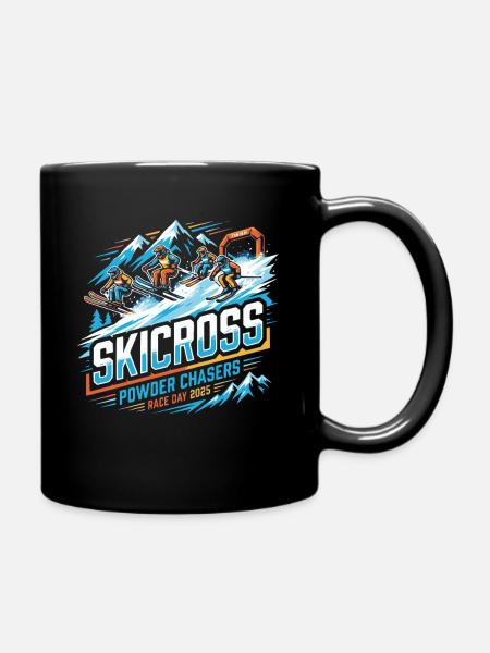 Skicross Race Action in the Snow - Full Colour Mug - black