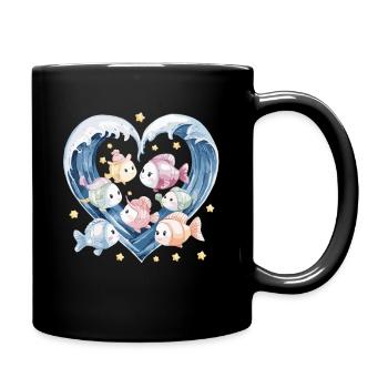 Cute fish family in the heart of waves with - Full Colour Mug - black - Right