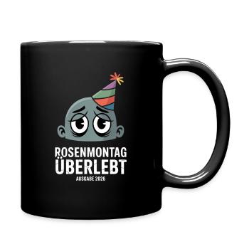 Rosenmontag Überlebt Ausgabe 2026 Kater Karneval - Tasse einfarbig - Schwarz - Rechts