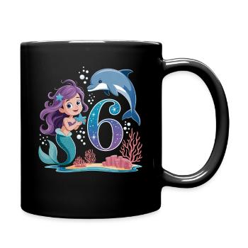 Meerjungfrau 6. Geburtstag 6 Jahre - Tasse einfarbig - Schwarz - Rechts