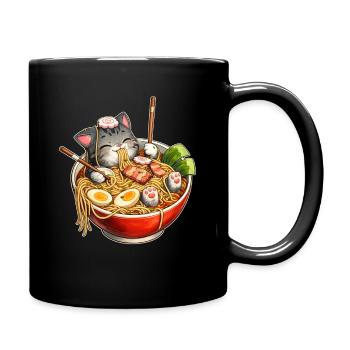 Katzen-Ramen – Kawaii Nudelglück mit Mieze - Tasse einfarbig - Schwarz - Rechts